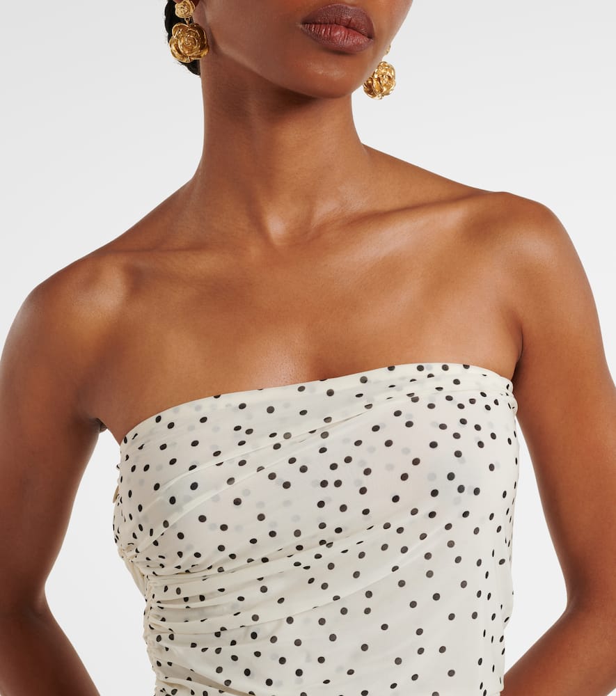 Floral-appliqué polka-dot maxi dress