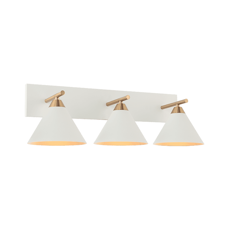 Aged Gold Brass White Three Light Wall Sconce from the Bliss Collection