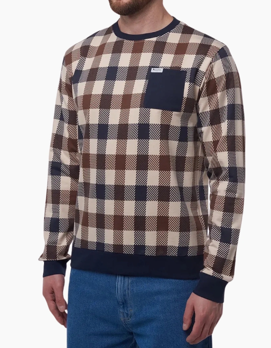 Men's Aquascutum Active Macro Iconic Pocket Crewneck Navy Blue Sweatshirt