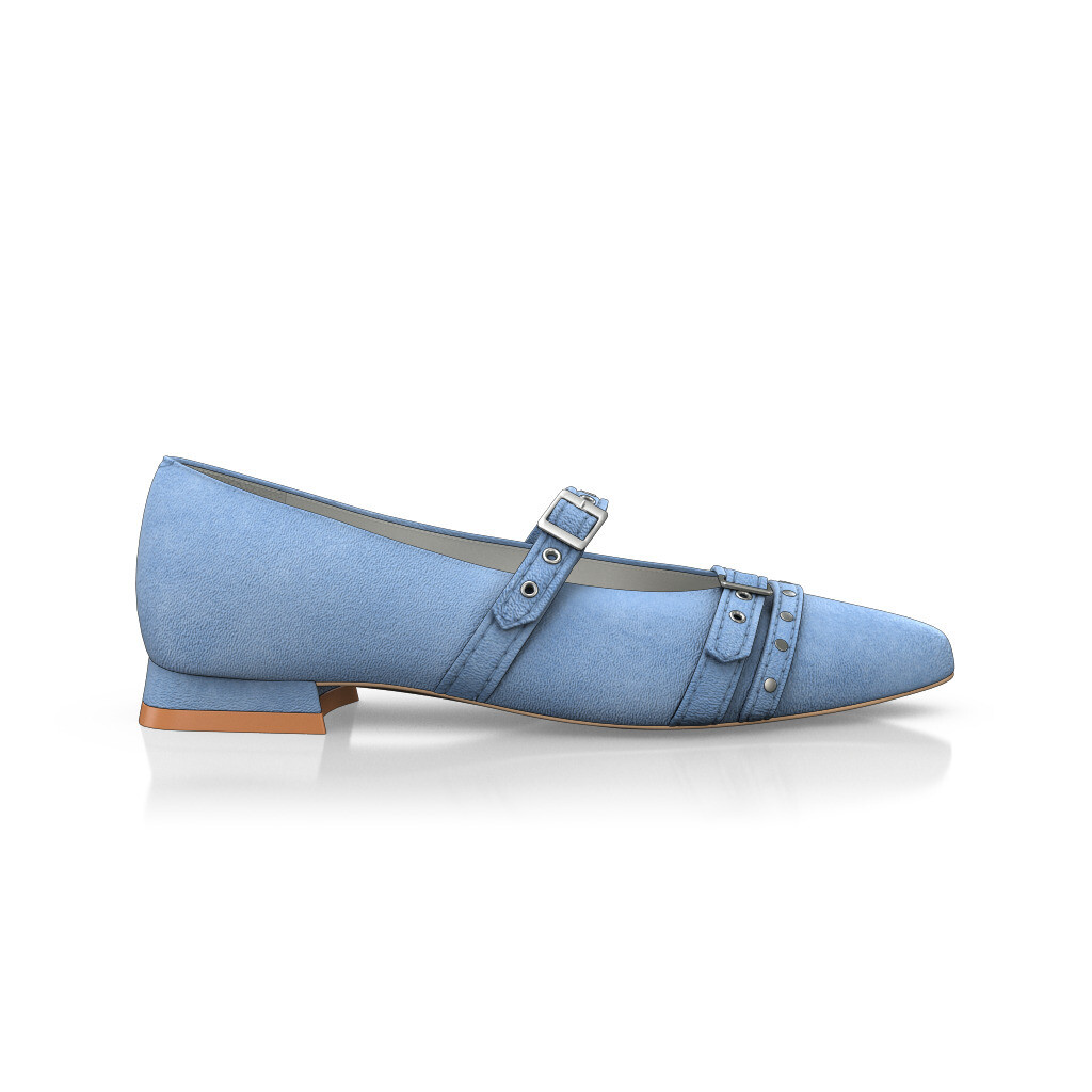 Ballerines pointues Chaussures plates Femme Faites main en Italie en Daim Bleu Clair - Sur Mesure, Petit, Boucles, Boucle - GIROTTI