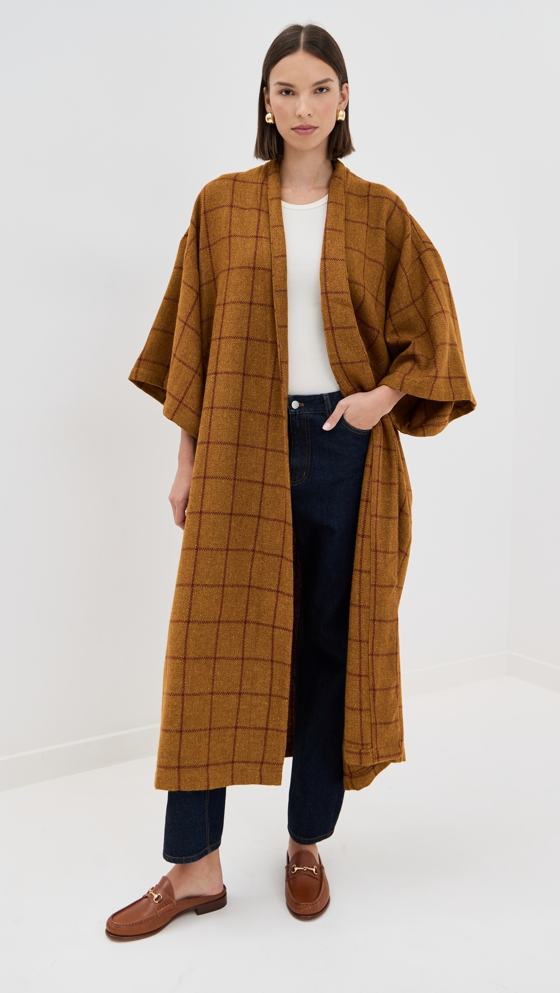 Camel Plaid Maxi Duster Camel One Size