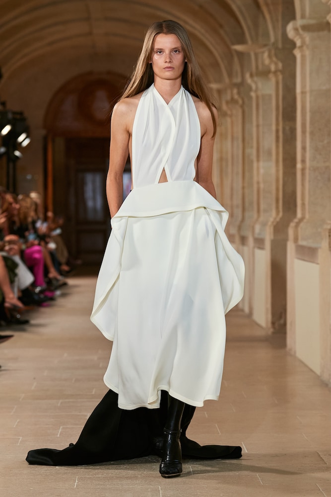 Victoria Beckham Cutout halterneck satin and crêpe gown