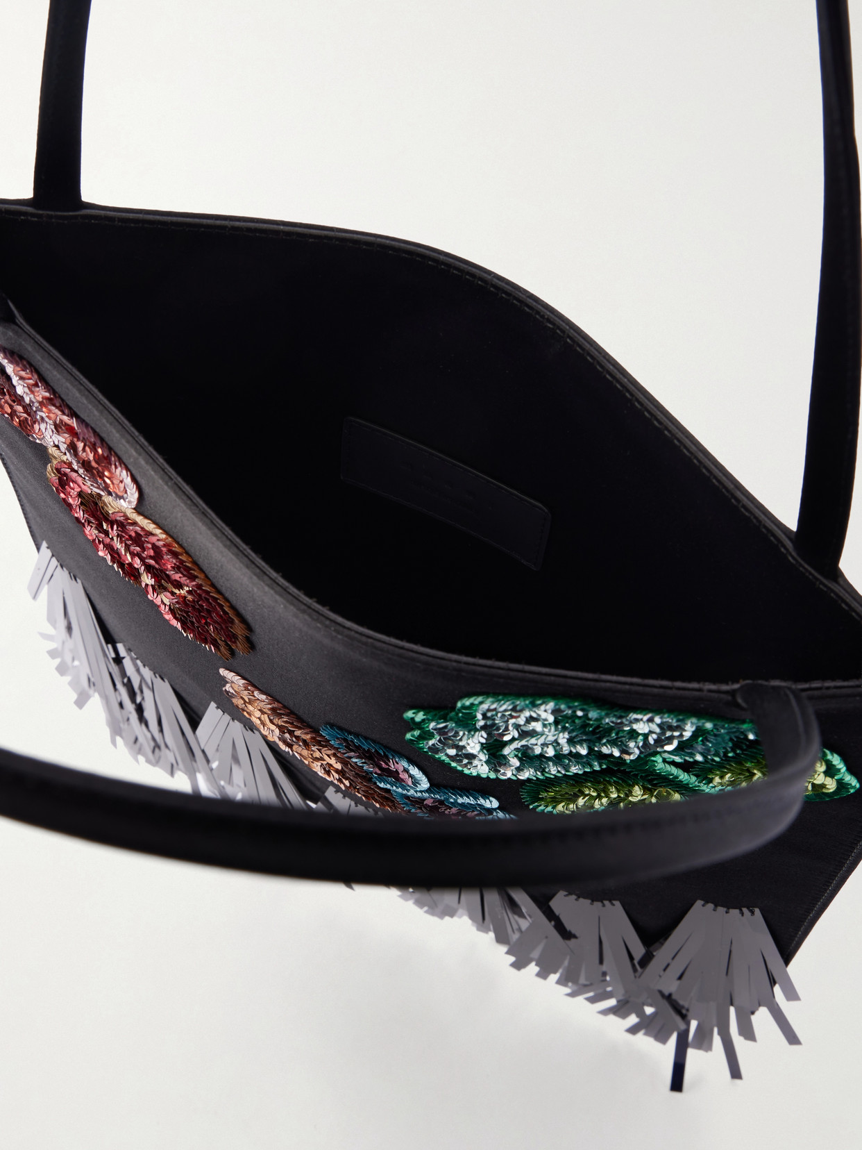 Sequin-embellished Satin Tote Bag - Black