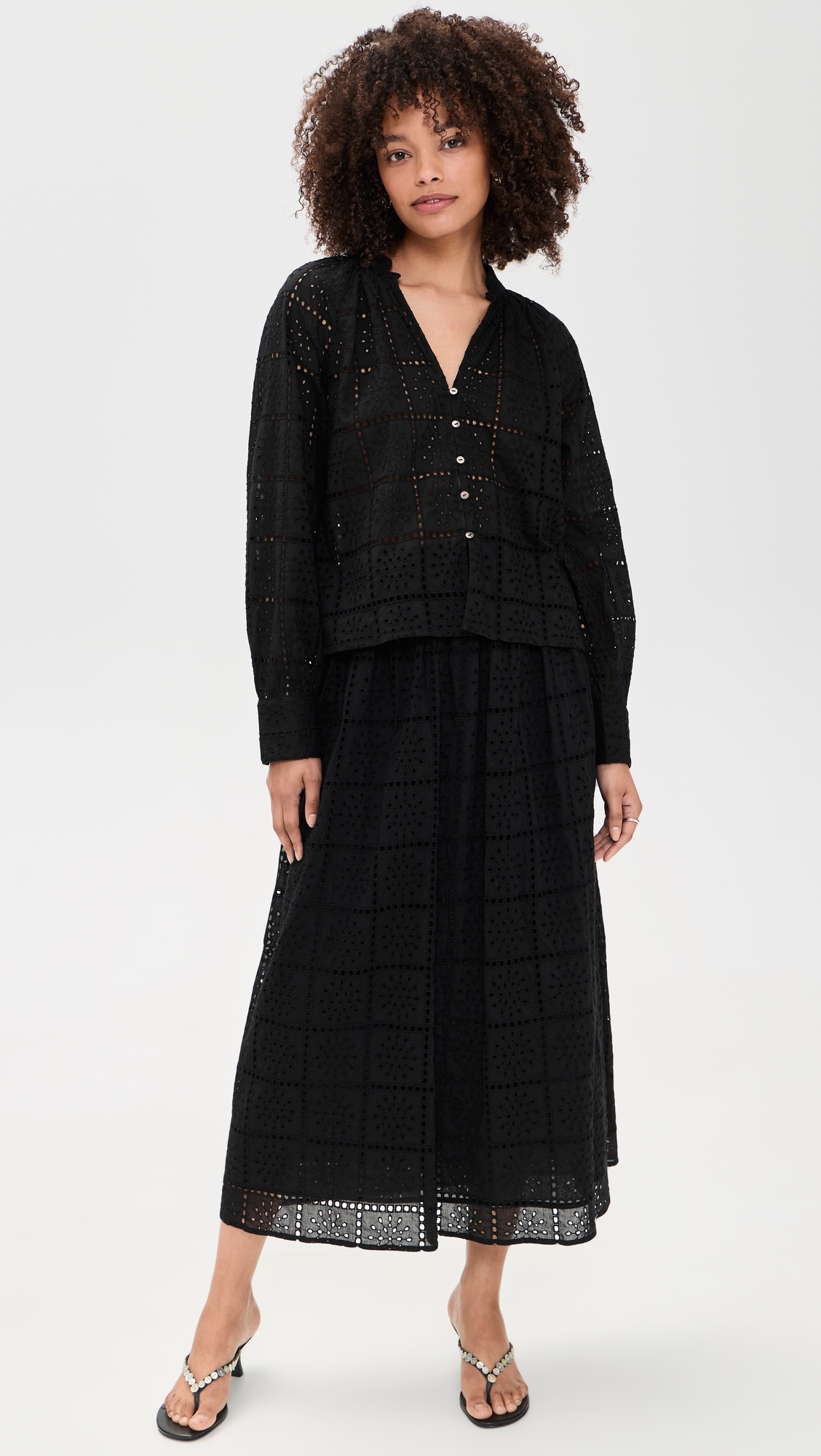 Francine Top Black Grid Embroidery