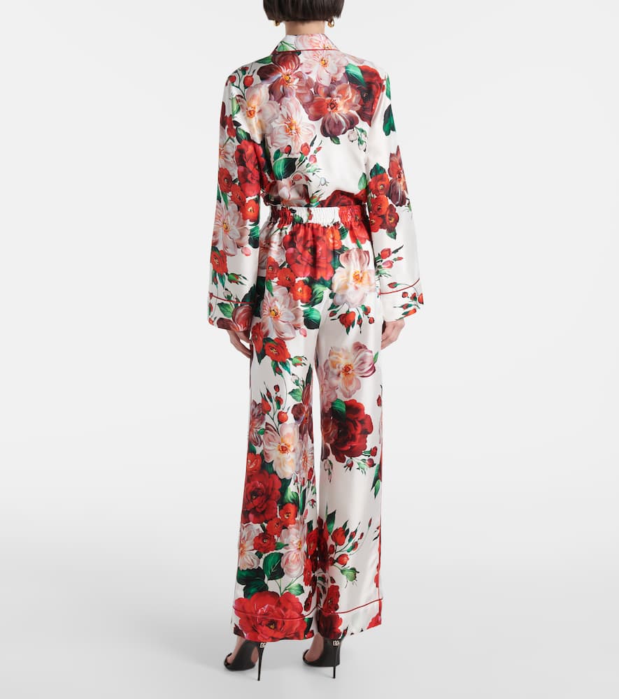 Floral silk satin wide-leg pants