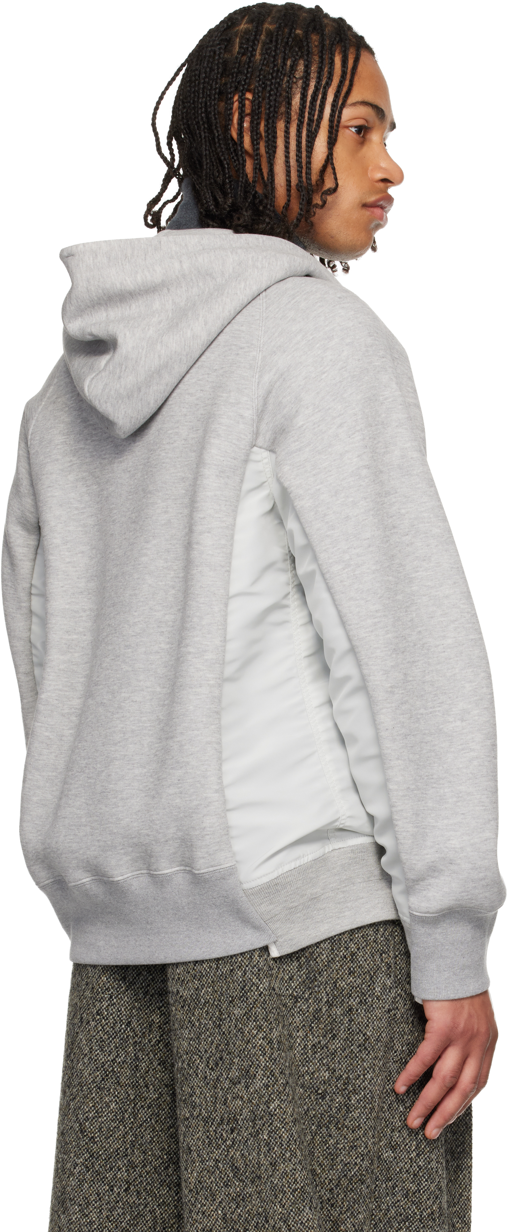 Gray Sponge Sweat & Nylon Twill Hoodie