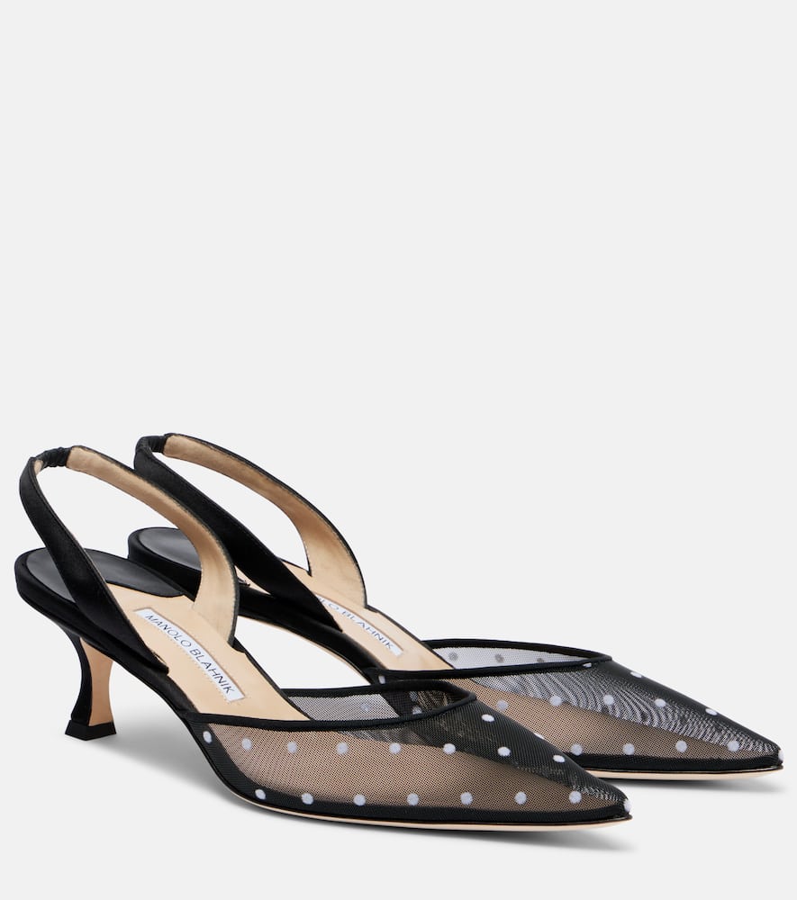 Carolyne 50 polka-dot mesh slingback pumps