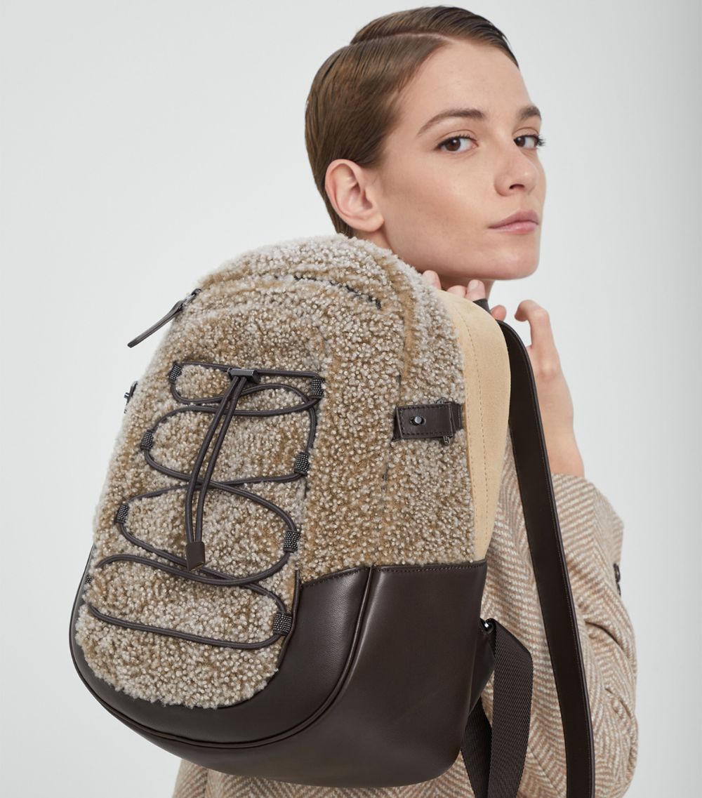 Curly Shearling and Leather Backpack