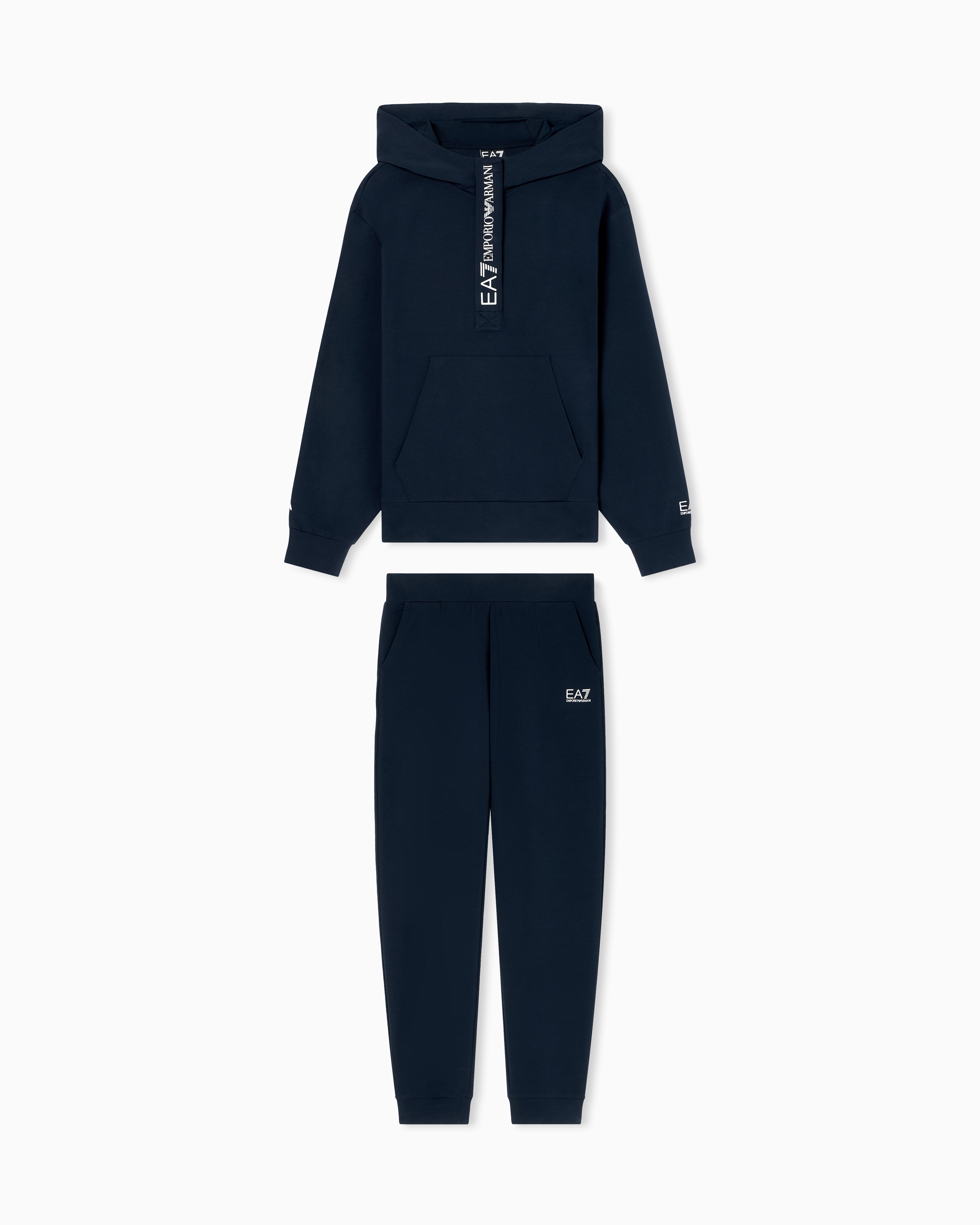 Stretch cotton jersey hooded tracksuit