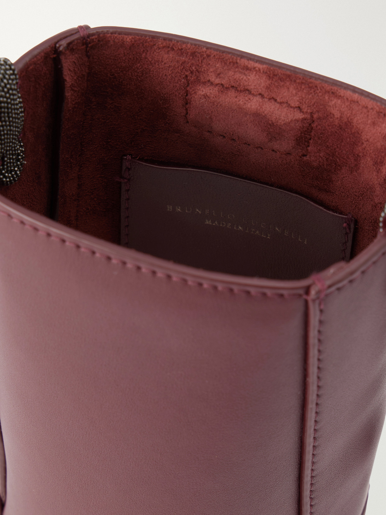 Bead-embellished Leather Pouch - Burgundy