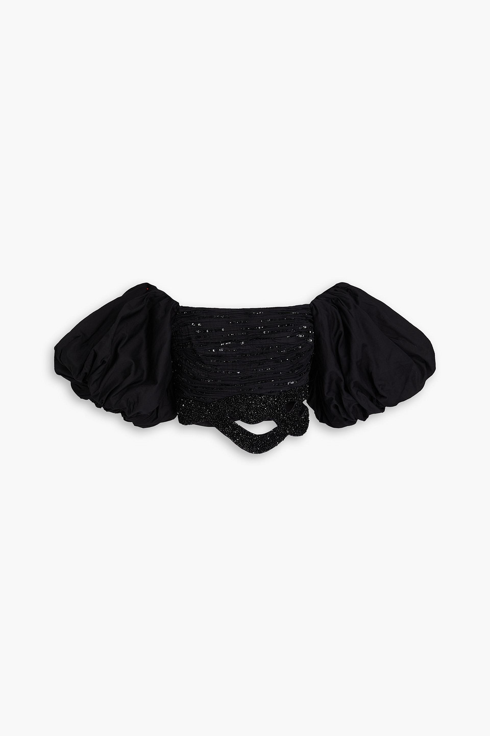 New Catara off-the-shoulder cropped embellished cotton-poplin top - Black - UK 6