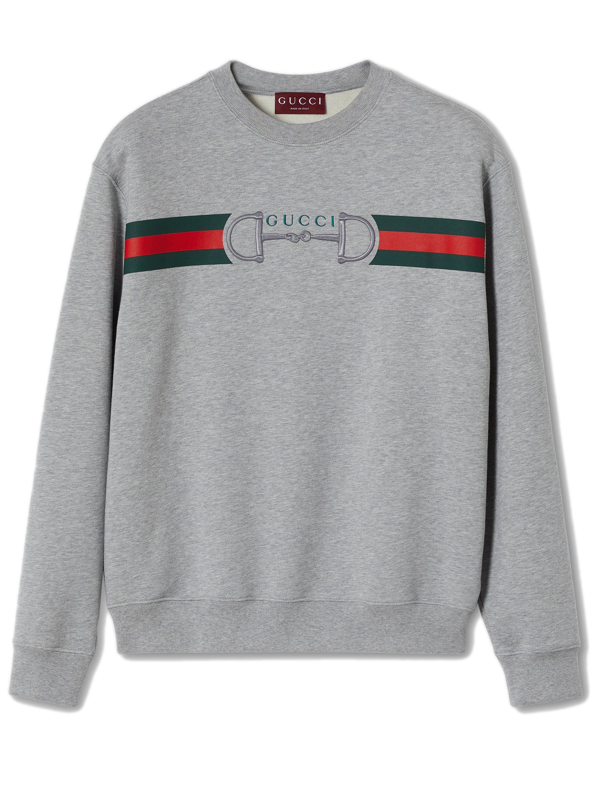 Horsebit Web-Print Embroidered Crewneck Sweater