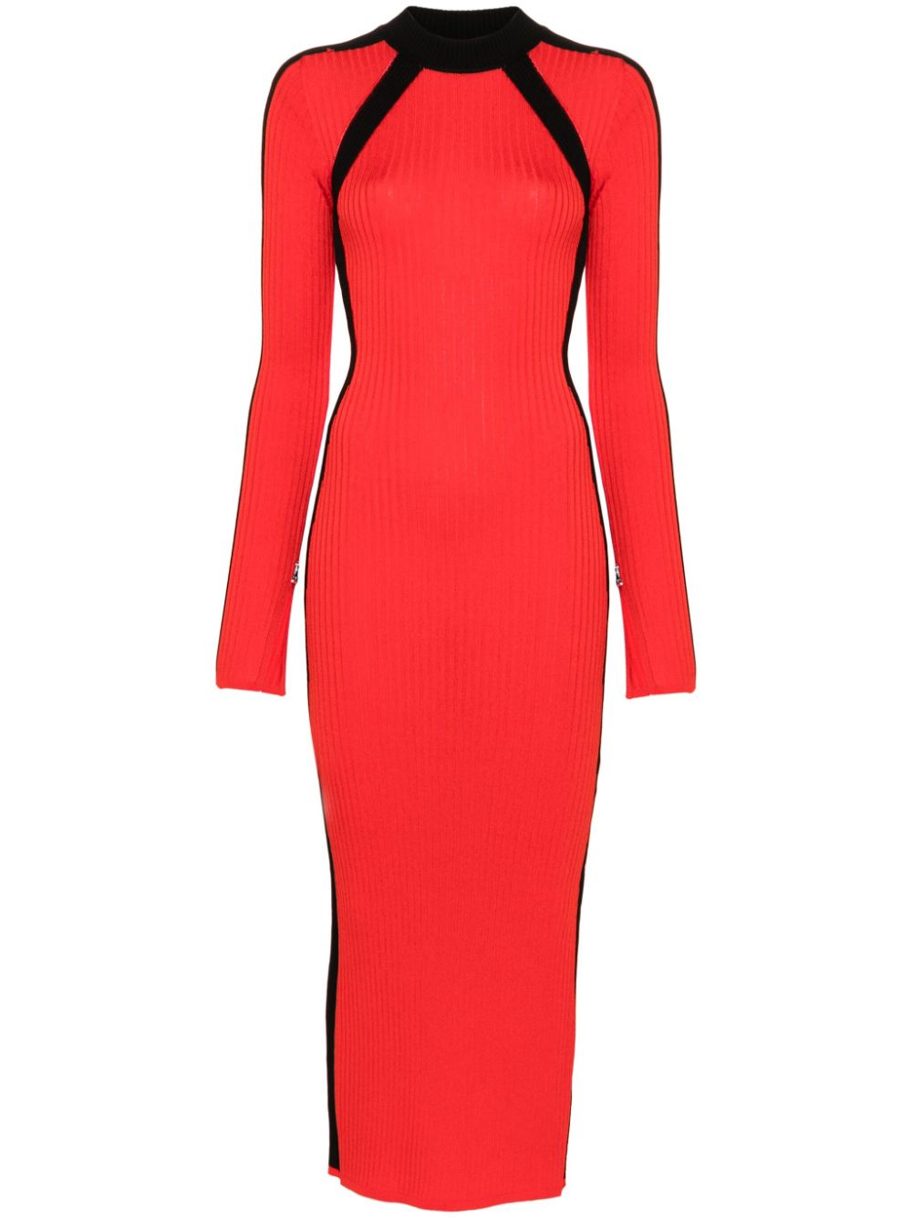 Two-tone ribbed midi dress - Black