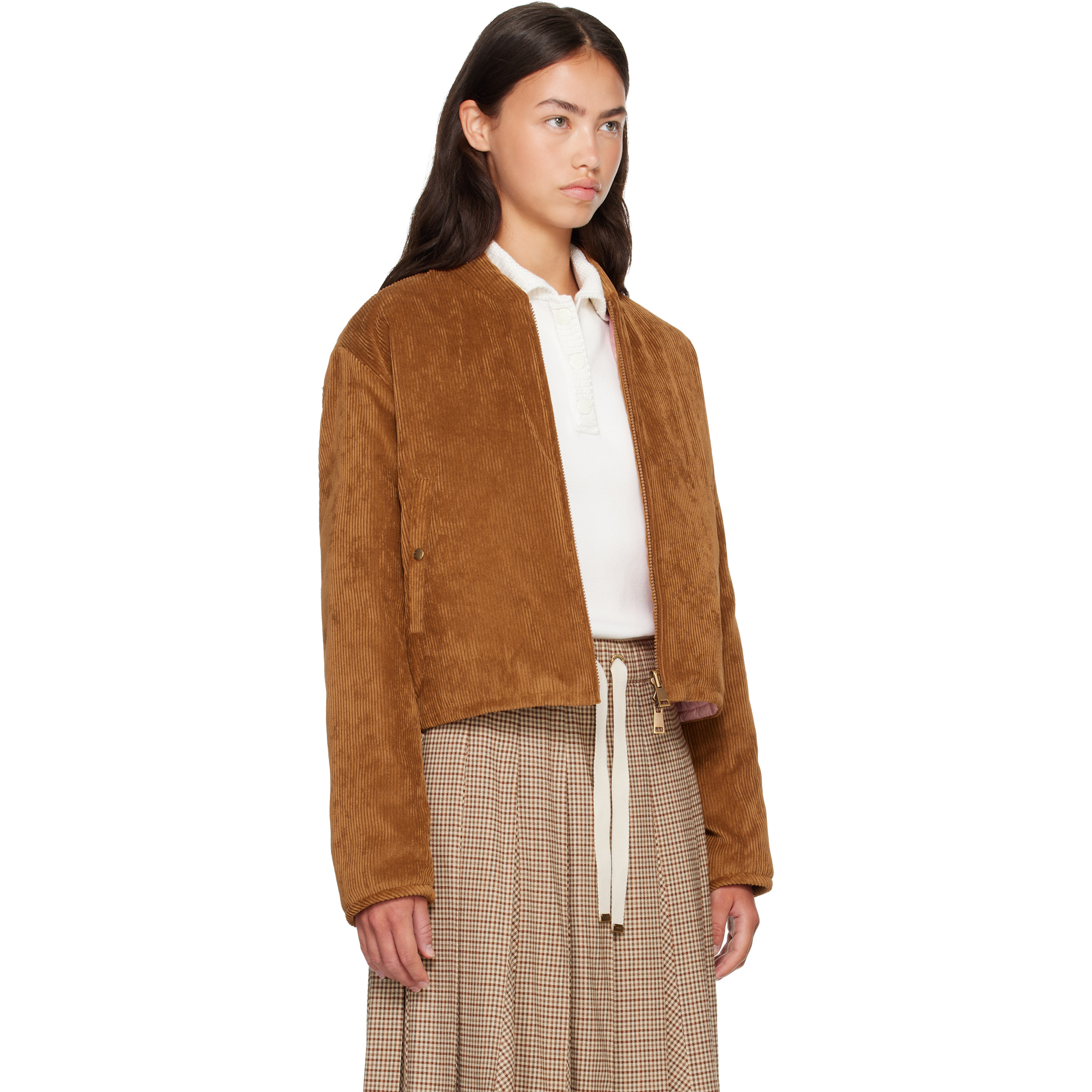 Tan & Pink Blageon Corduroy Reversible Down Jacket