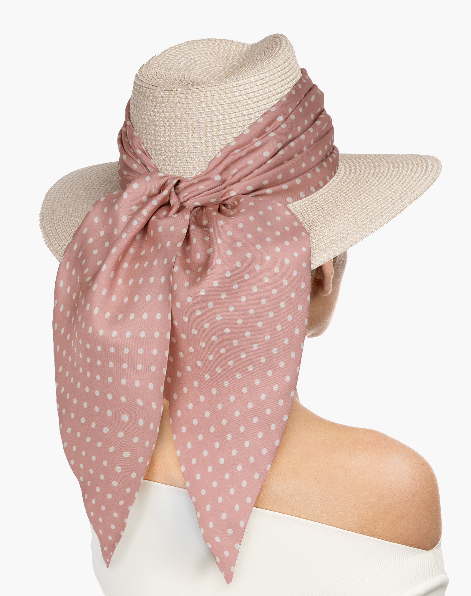 Travel Fedoras with Silk Scarf, Cream/Black Dot, Travel size