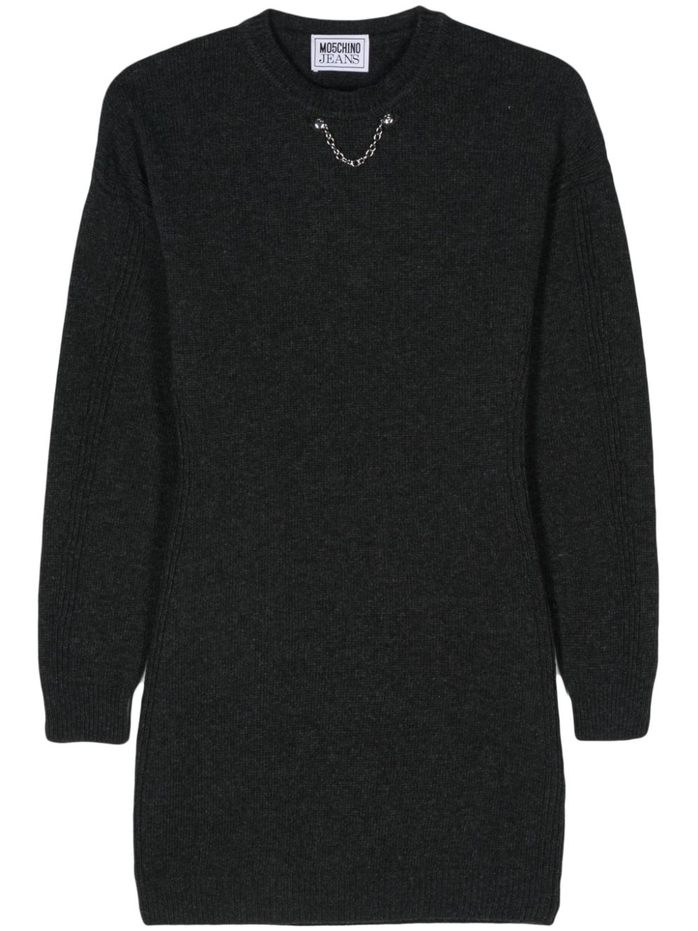 Chain-embellished knitted dress - Grey