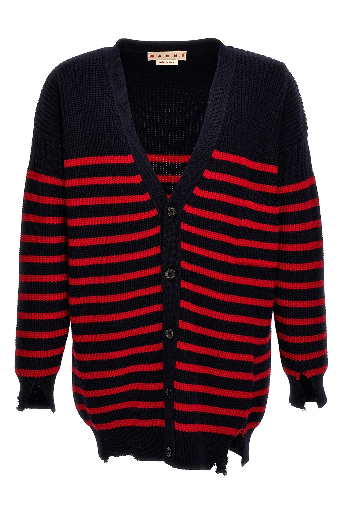 Destroyed Effect Striped Cardigan