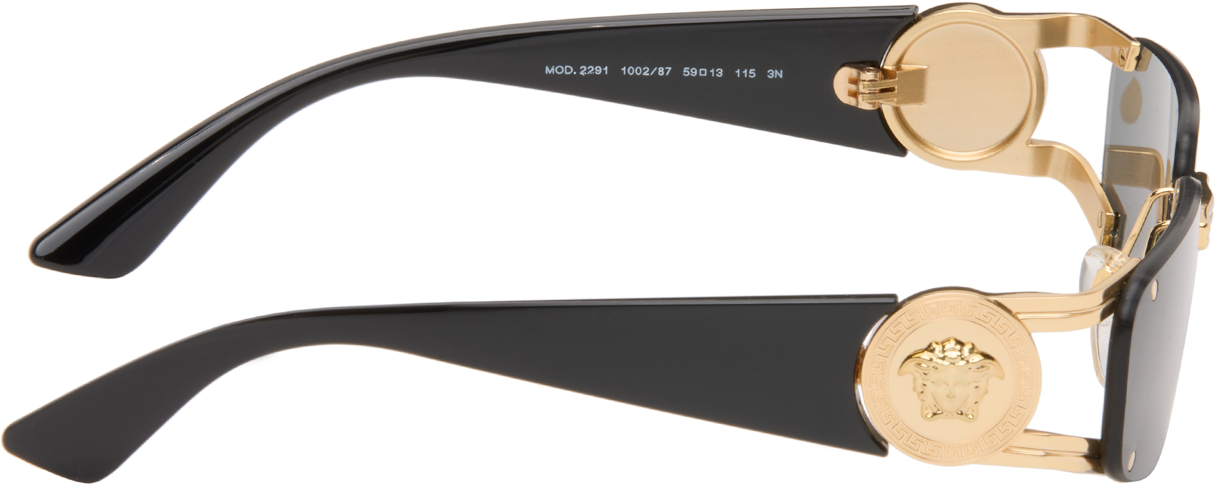 Black & Gold 'Medusa Honor' Rectangular Sunglasses