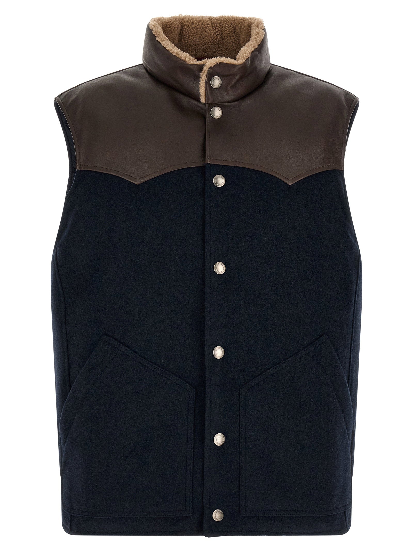 Paneled Feather-Padded Vest — Navy