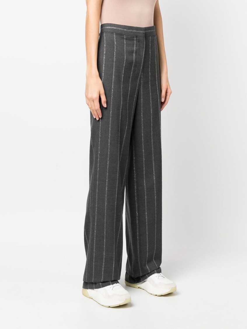 Stitch-detail striped tailored trousers