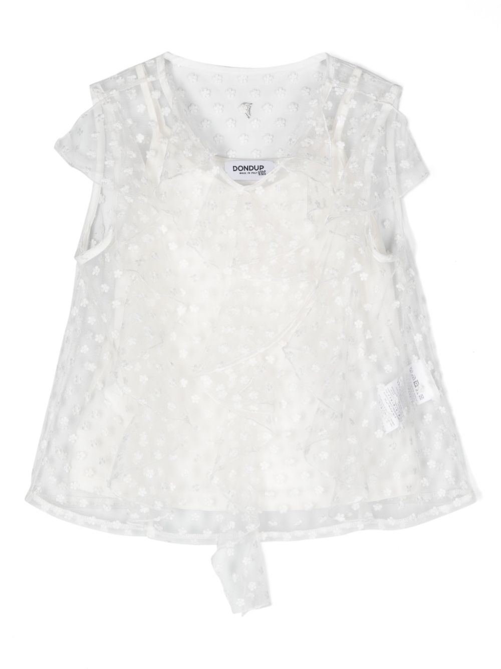 Floral-embroidery mesh blouse - White