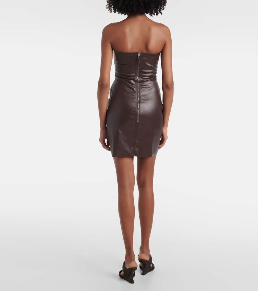 Prong cutout coated denim bustier dress
