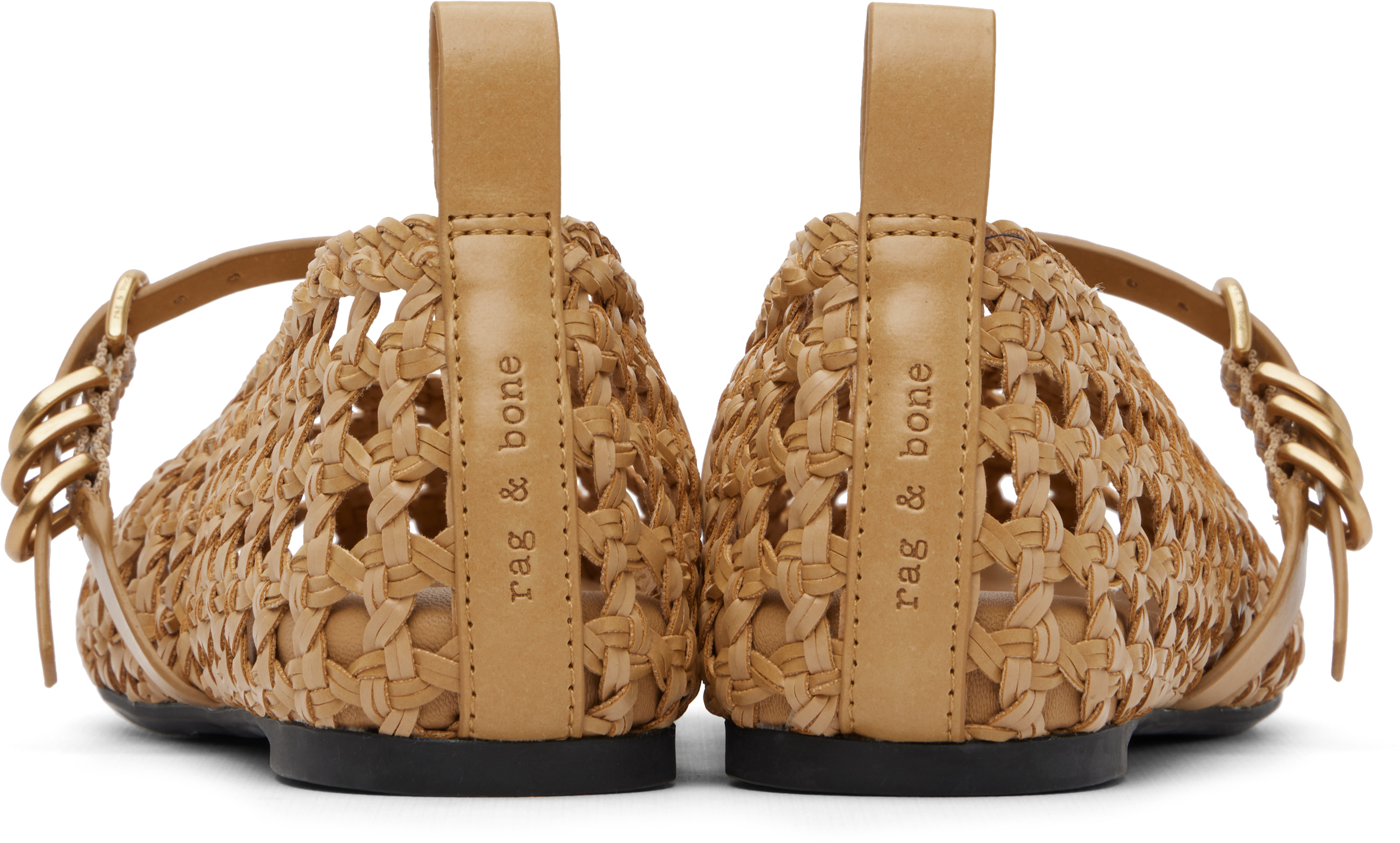 Tan Spire Woven Mary Jane Faux-Leather Flats