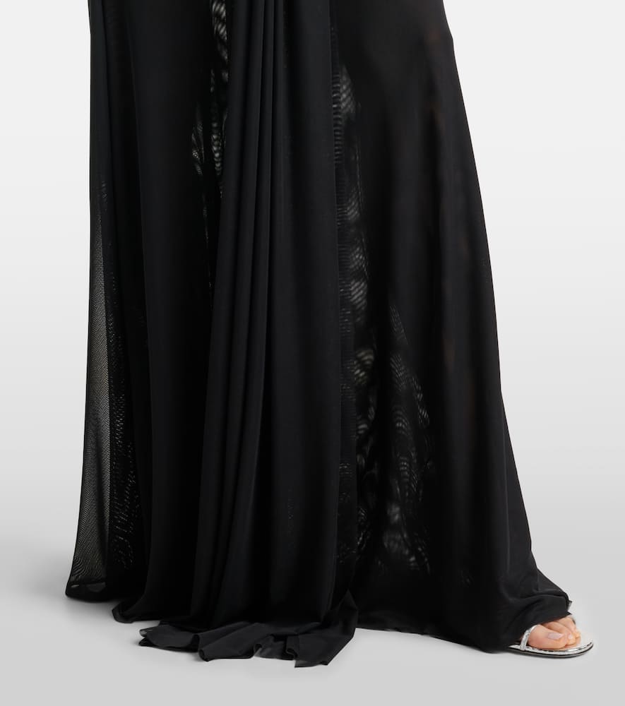 Floral-appliqué mesh gown