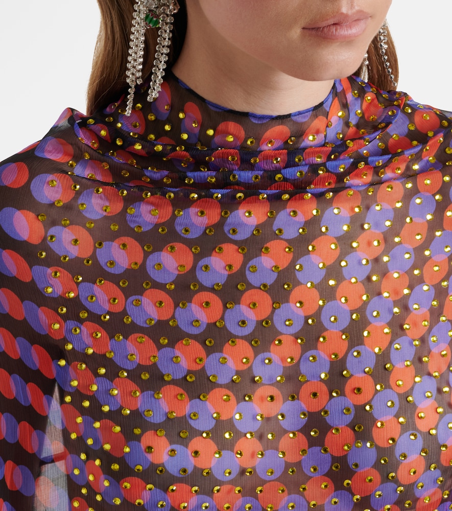 Polka-dot silk satin minidress