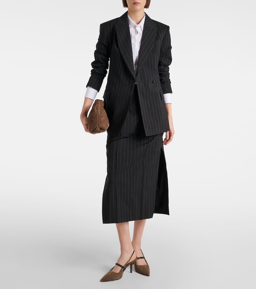 Pinstripe wool and cotton midi skirt
