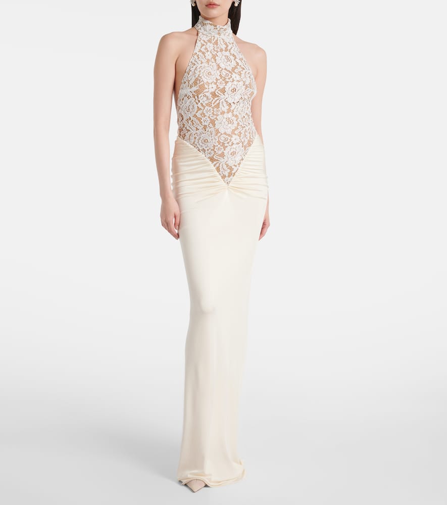Cass embroidered ruched halterneck gown