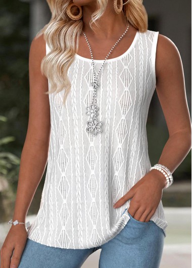 Modlily White Tummy Coverage Sleeveless Round Neck Tank Top