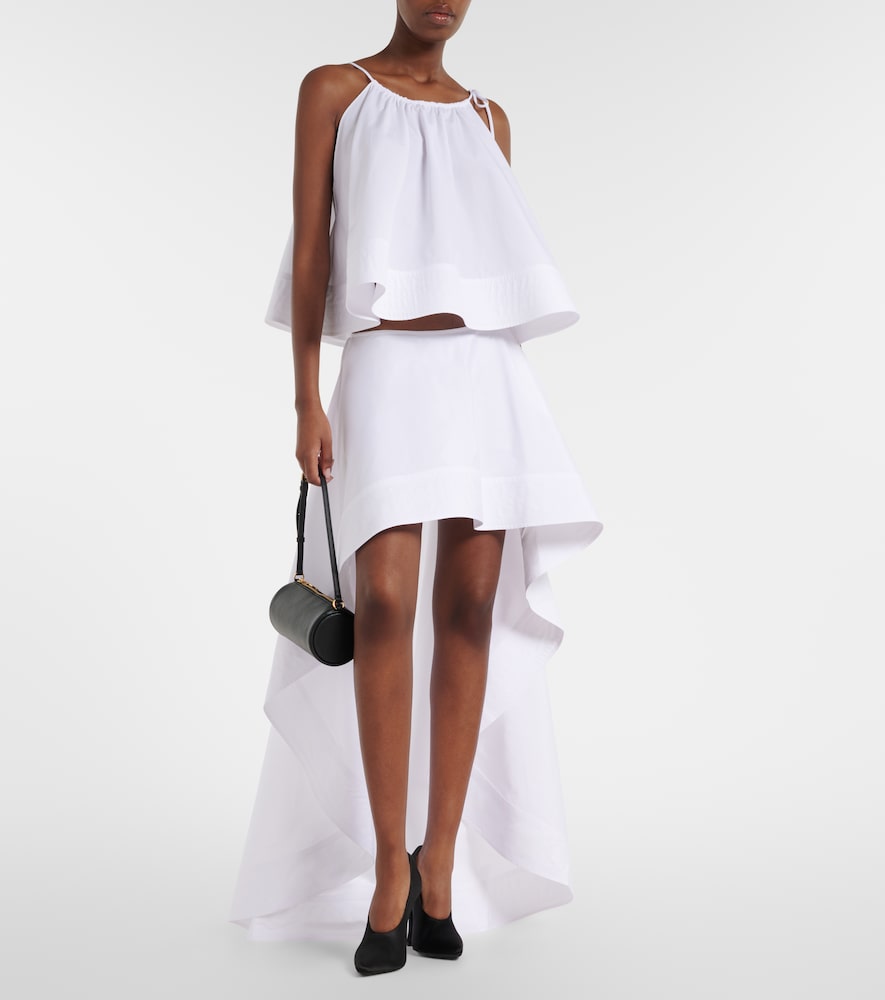 Asymmetric ruffled cotton poplin miniskirt