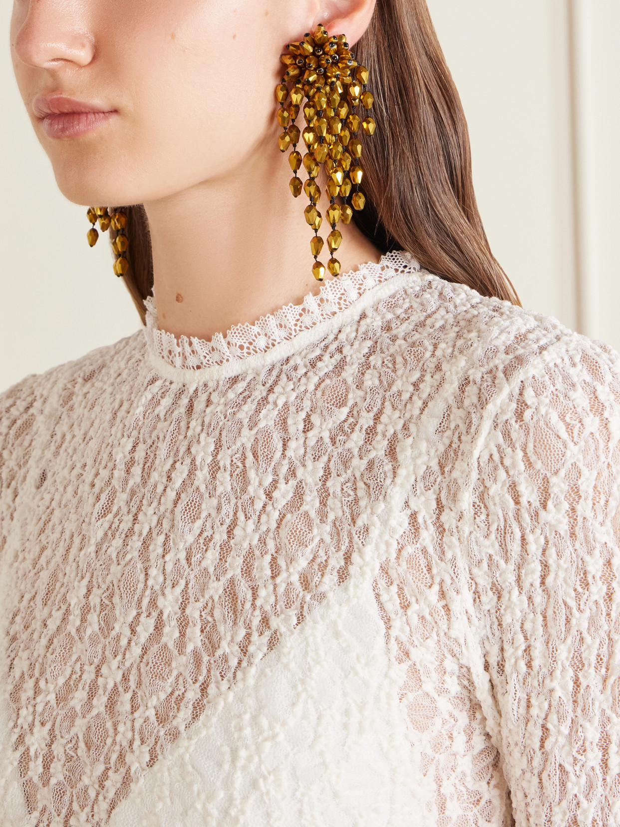Hanabi Bead-embellished Gold-tone Earrings - One size