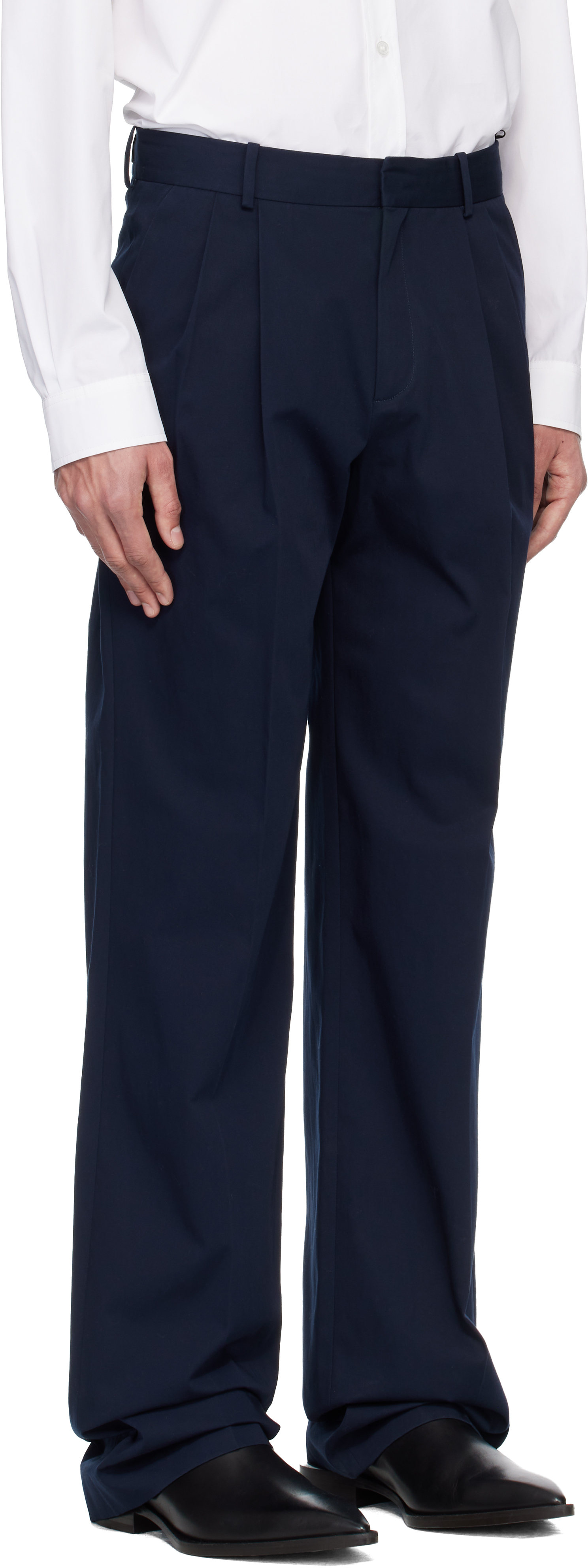 Navy Cotton Twill Darted Trousers