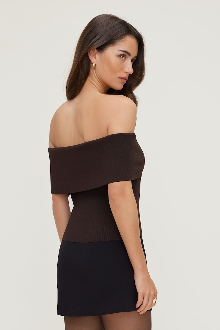 Foldover Off Shoulder Sweater - Brown - Women Clothing