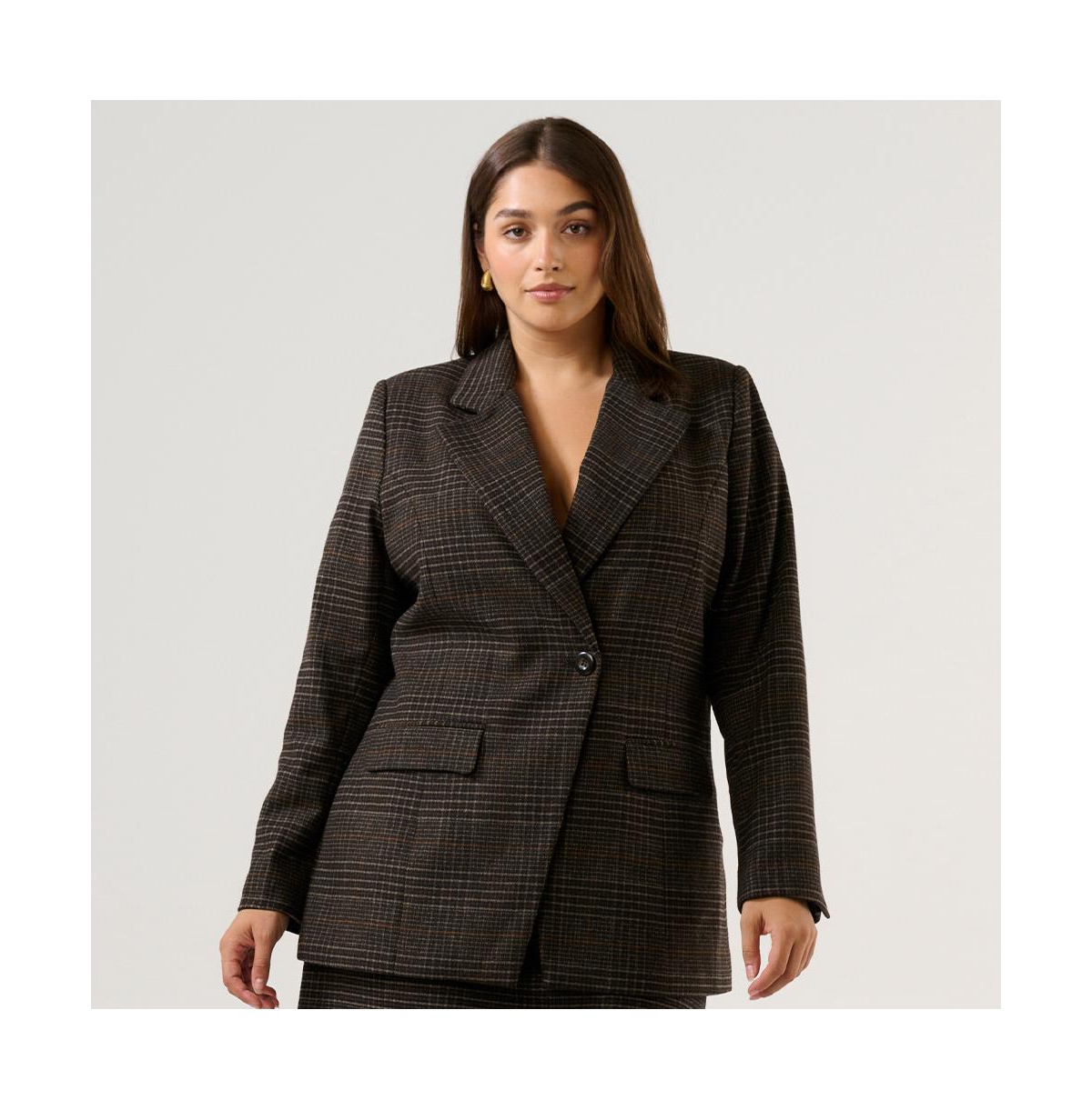Plus Size Noel Check One-Button Blazer Jacket - Choc box