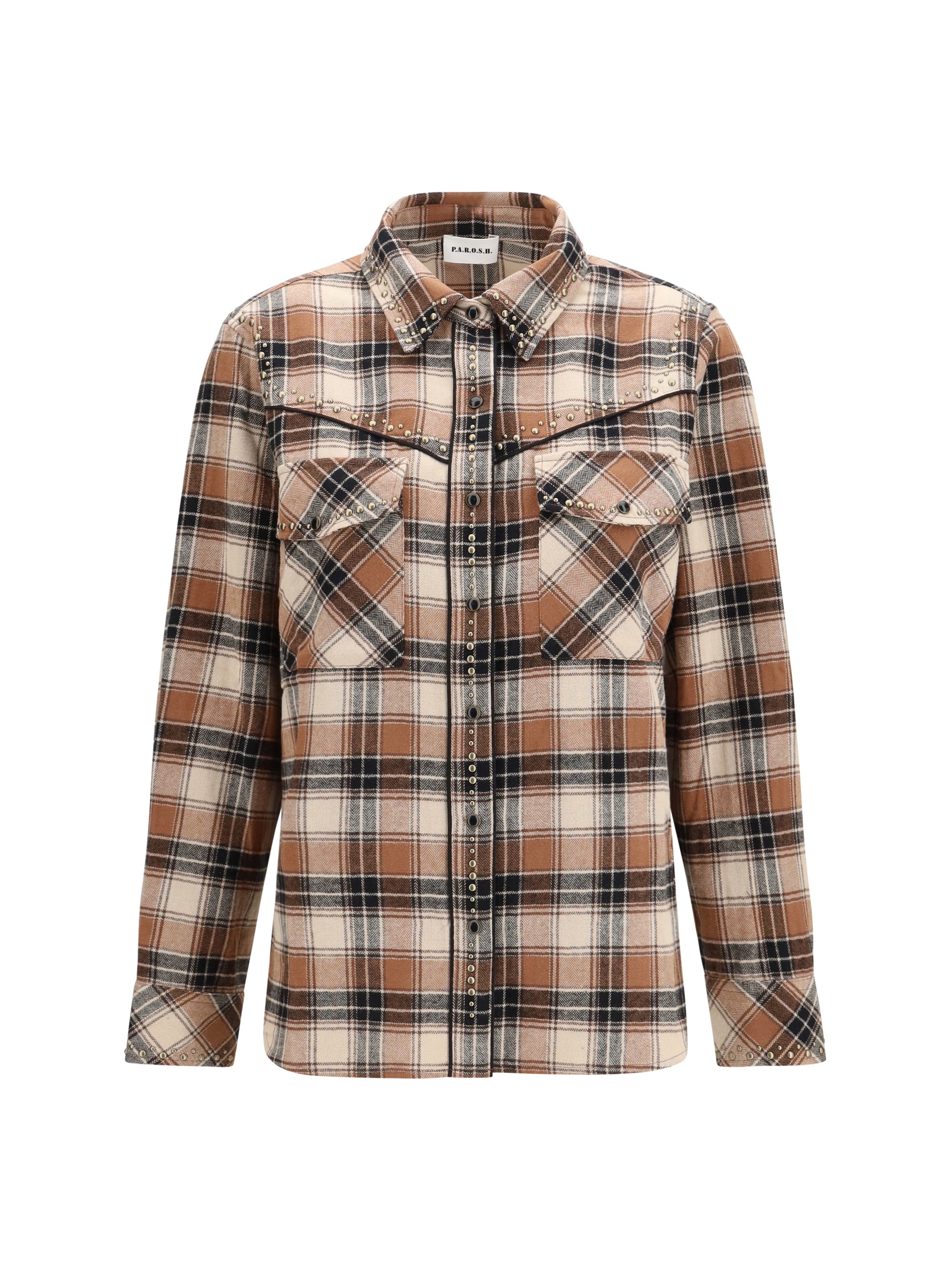 Studded Checked Shirt — Brown