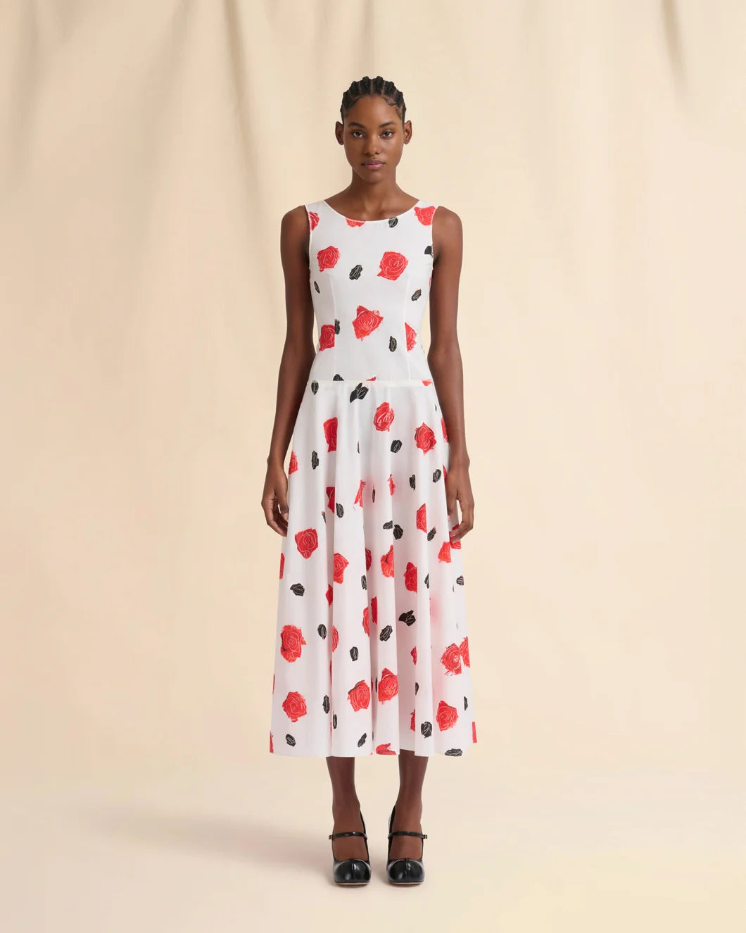 White Poplin Bustier Dress with Iris Print
