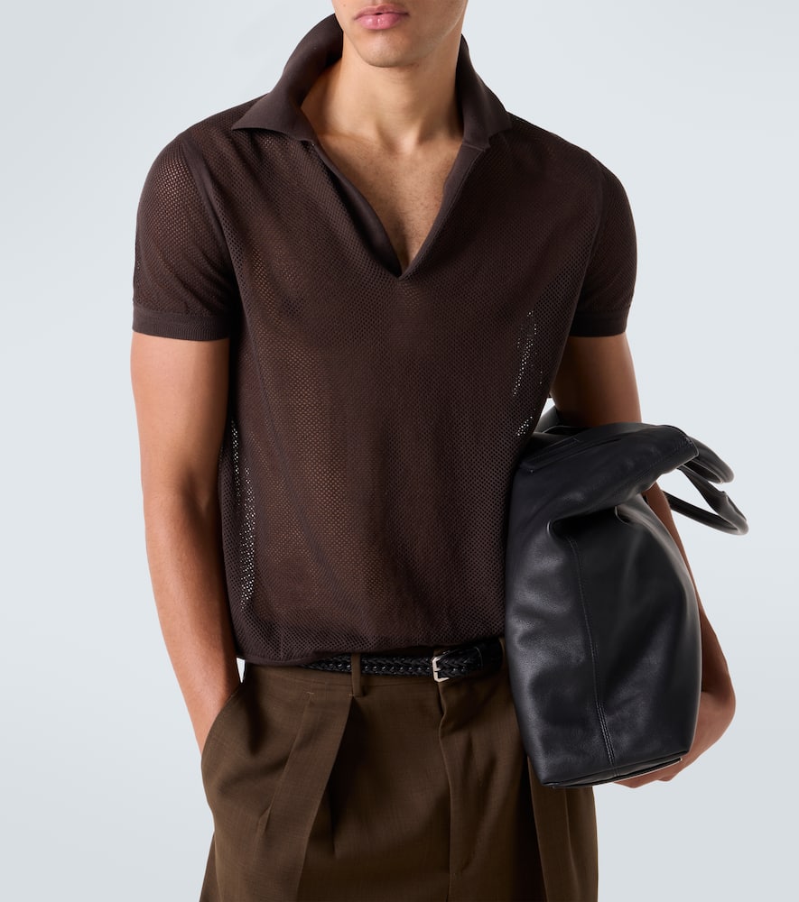 Semi-sheer cotton and silk polo shirt