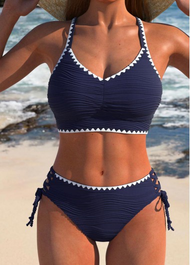 Modlily Contrast Binding Green Lace Up Bikini Set