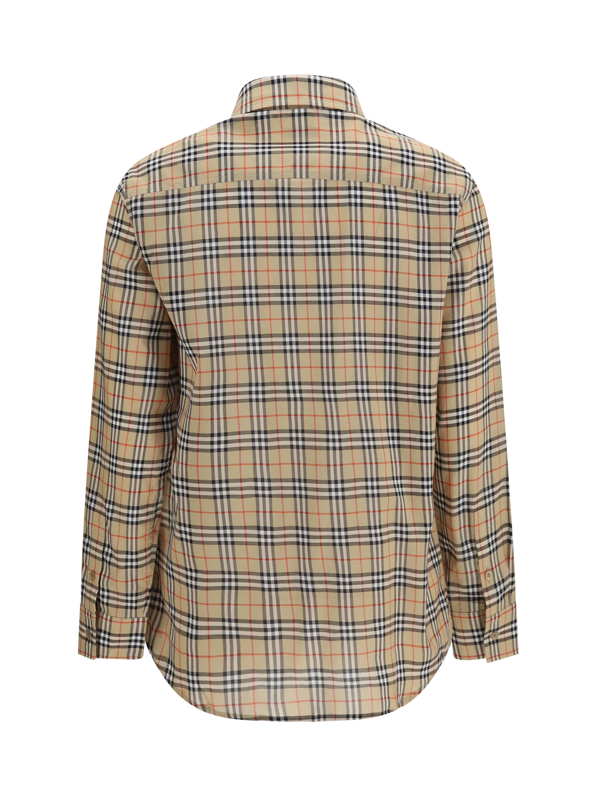 Embroidered Check Cotton Shirt — Beige