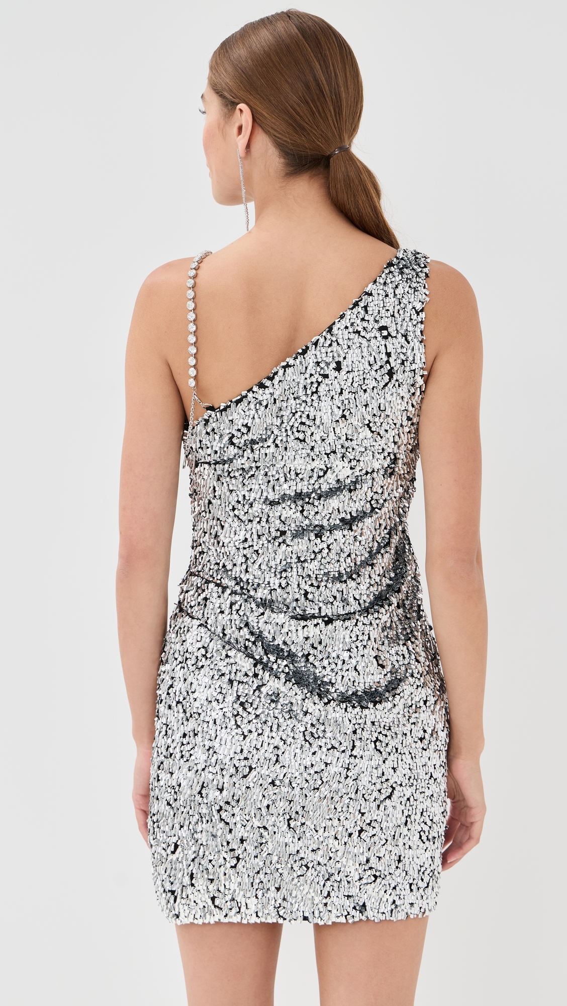 Crystal Strap Sequin Mini Dress Silver