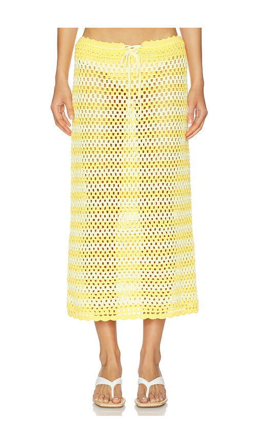 SIMKHAI Welles Crochet Midi Skirt in Yellow. L. Also in M