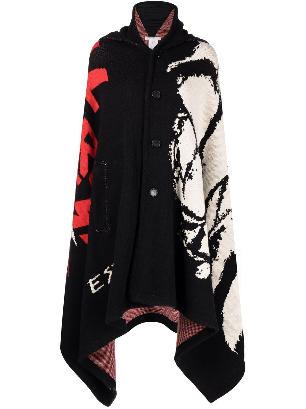 Intarsia-knit hooded cape - Black