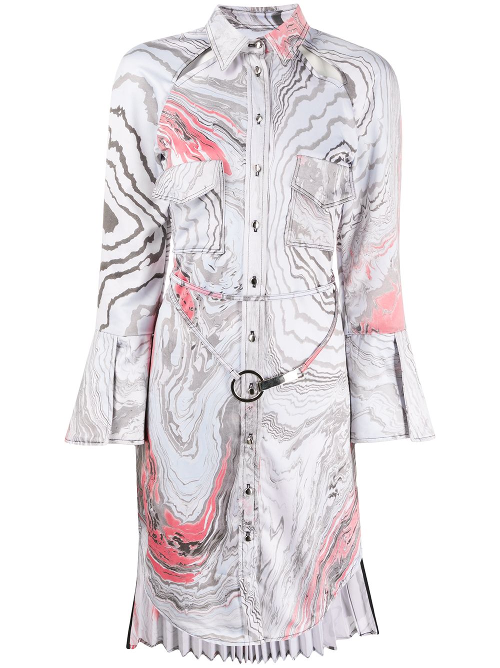 Suminagashi tie-dye print shirt dress - Grey