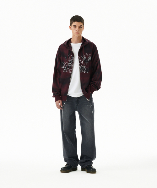 EMPTY STRIPE ZIP UP HOODIE BURGUNDY