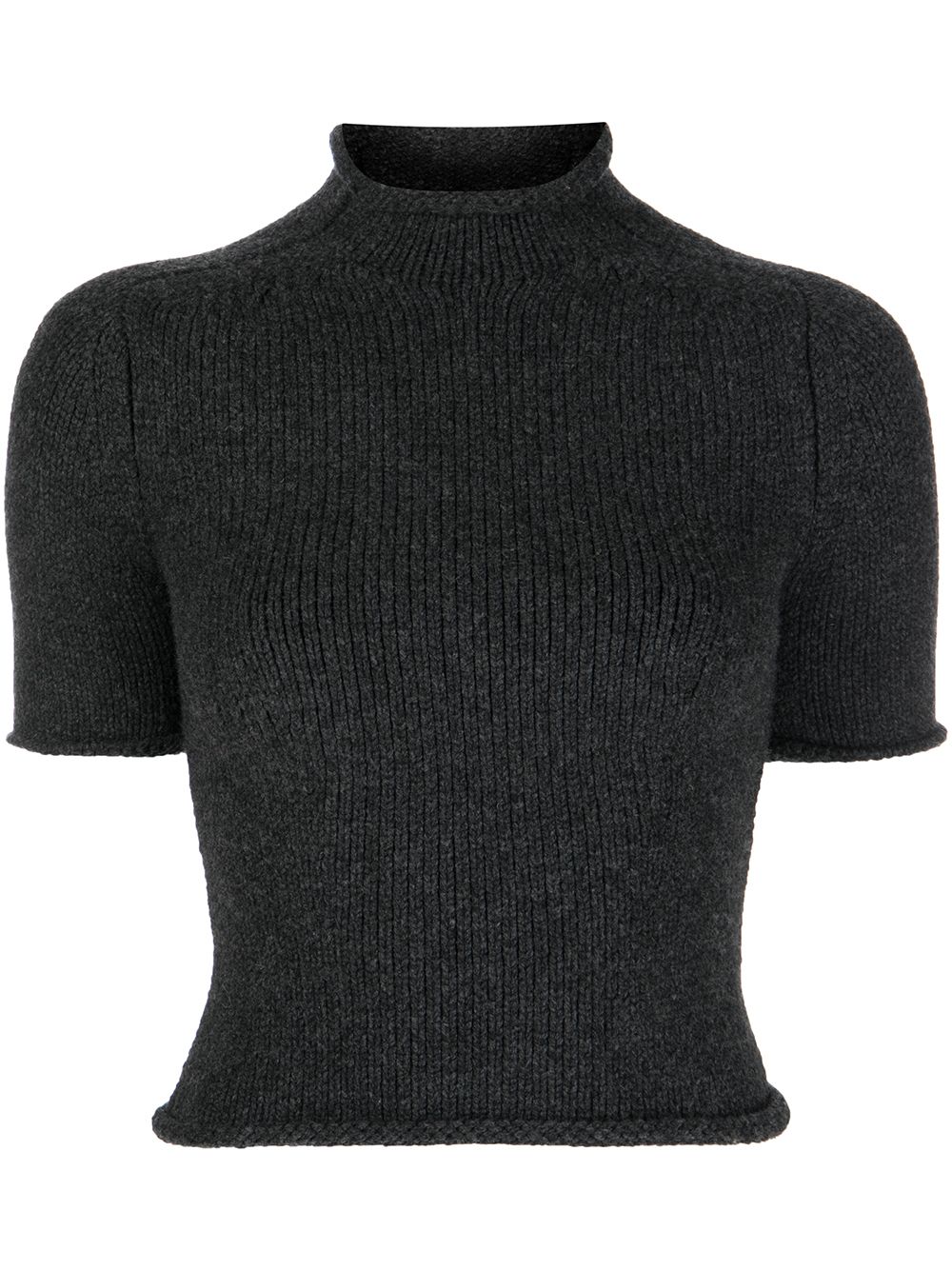 COMPACT KNIT TEE WITH JERSEY ROLL TRIMS - Grey