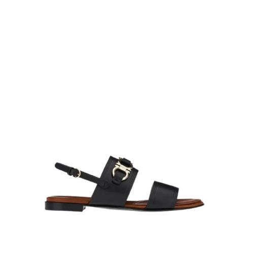 Gancini-plaque leather sandals - Black