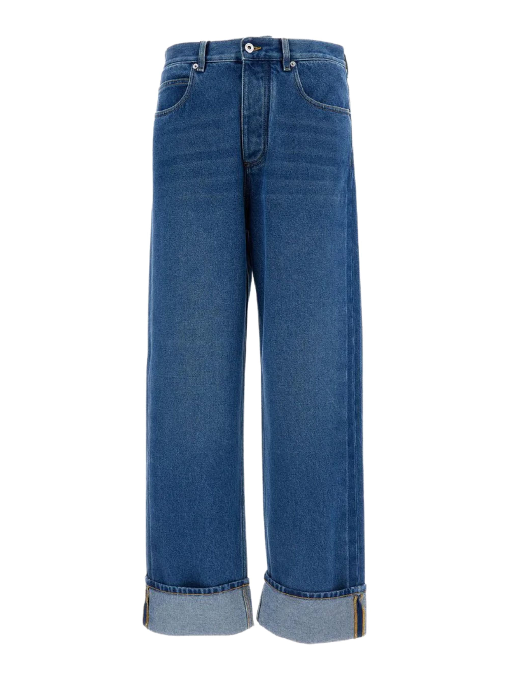 Turn-Up Hem Jeans with Embossed Motif